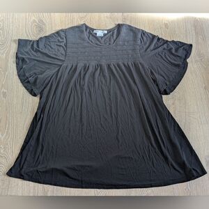 Addition Elle Black‎ Shirred Detailing Short Sleeve Blouse